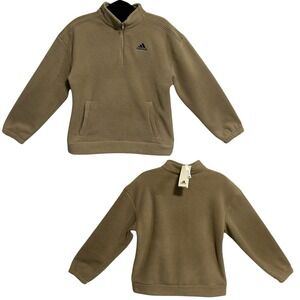 Adidas‎ Youth  Boys Pullover Fleece Sweater 10-12 Mock Neck Beige Quarter-Zip